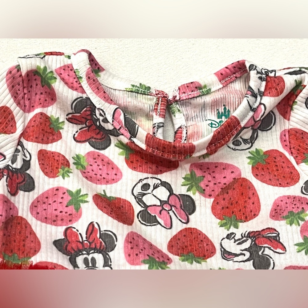 Disney Baby Minnie Mouse White & Pink Knit Fabric Outfit w Red Tulle Skirt Dress - Picture 6 of 13